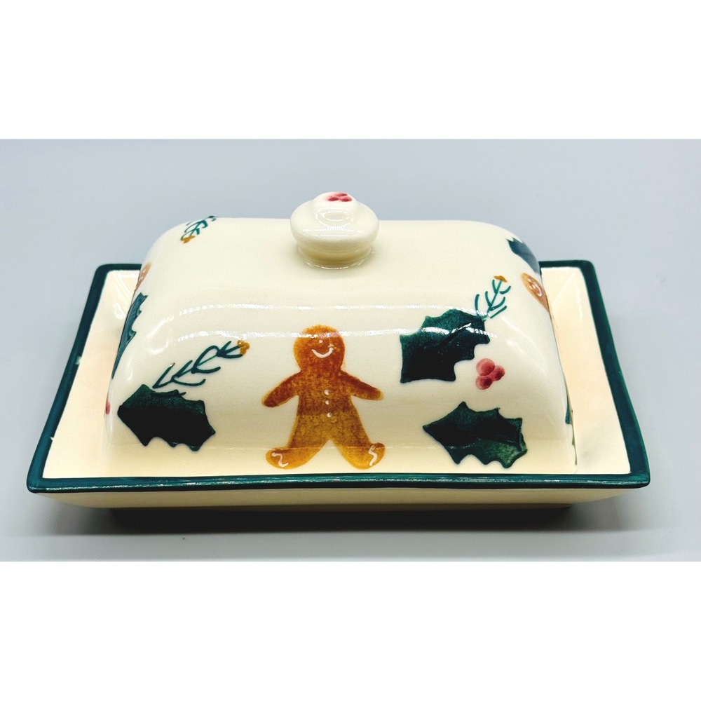 Hartstone Pottery Butter Dish Gingerbread Man Holly Christmas Holiday Stoneware